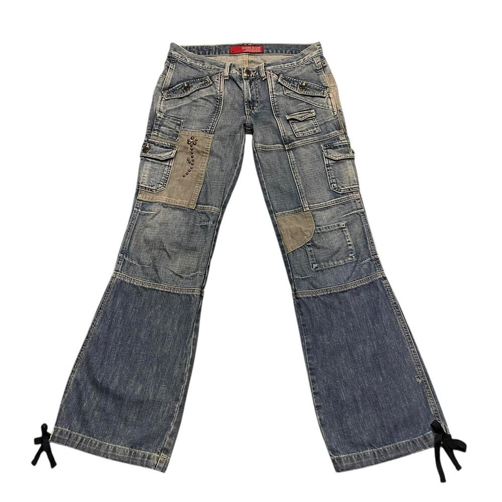 RARE Vintage Y2K Guess Patchwork denim flare cargo pants Size 30